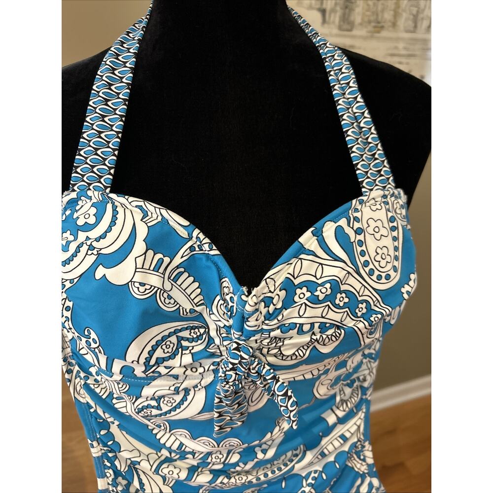 Tommy Bahama One Piece Swimsuit turq blue print pad top tummy control Size 6 - Picture 2 of 13